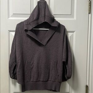 Prana Women’s Gray Purple Dolman Sleeve Hooded Pullover Sweater Size Small
